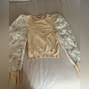 Zara Beige Top with Lace Sleeves